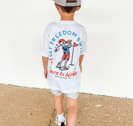 Let Freedom Swing Born to Birdie Ultra Soft Golf Skeleton Boy T-Shirt