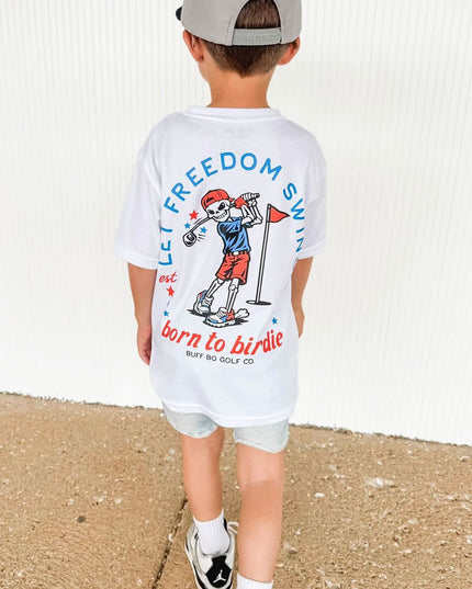 Let Freedom Swing Born to Birdie Ultra Soft Golf Skeleton Boy T-Shirt
