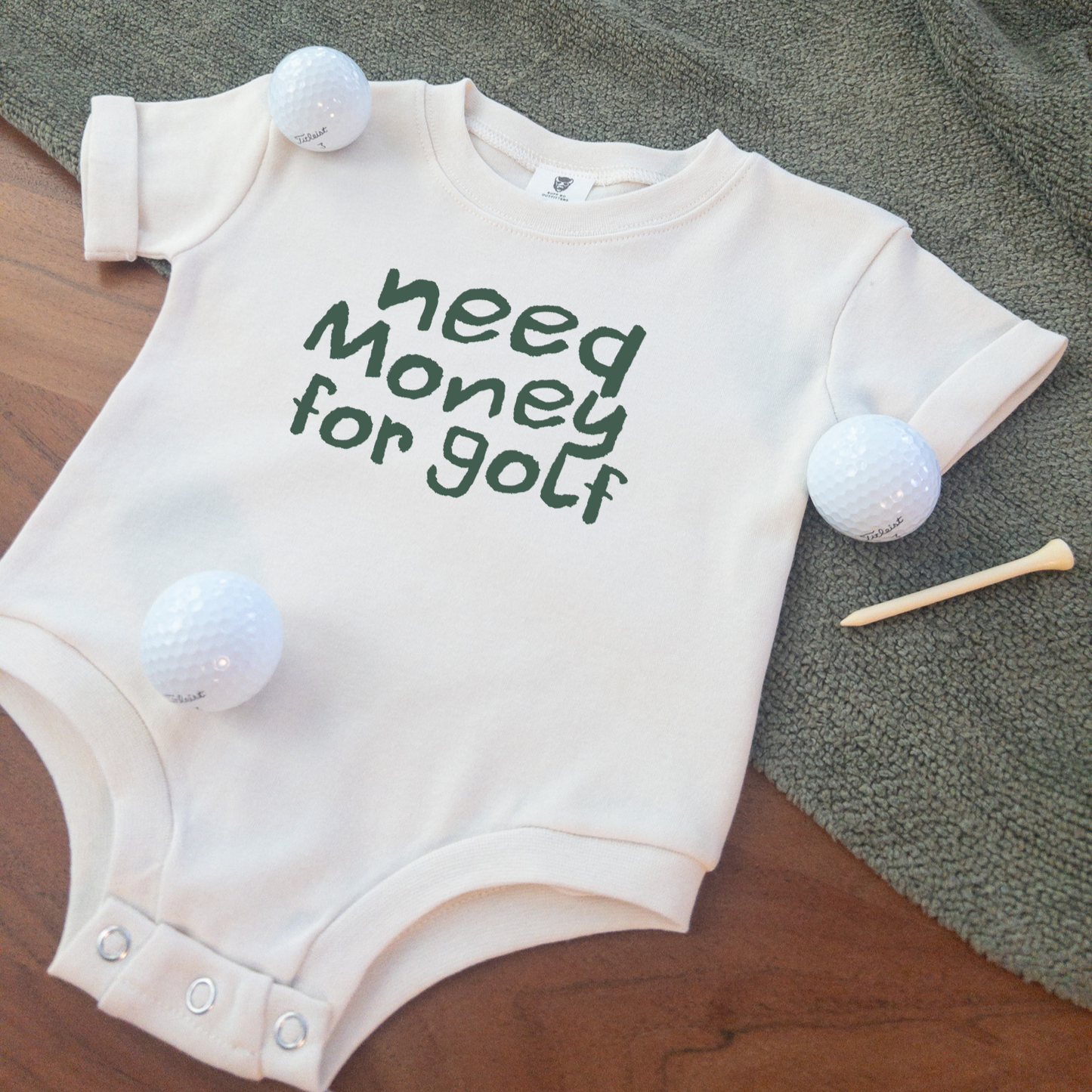 Need Money for Golf Theme Baby Infant Bodysuit Onesie® in Beige