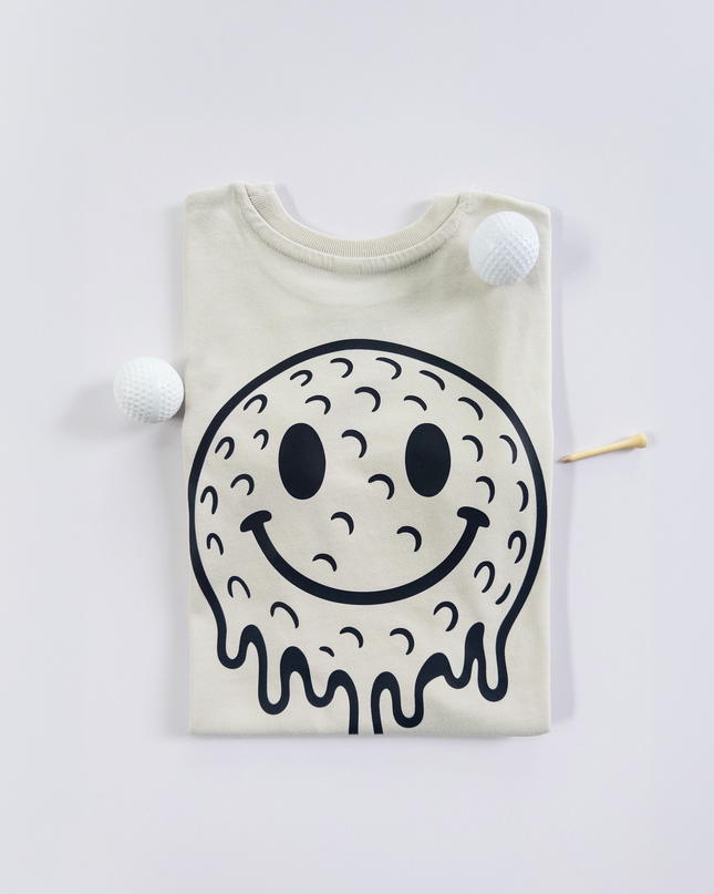 Baby onesie with a smiley face design on a white background