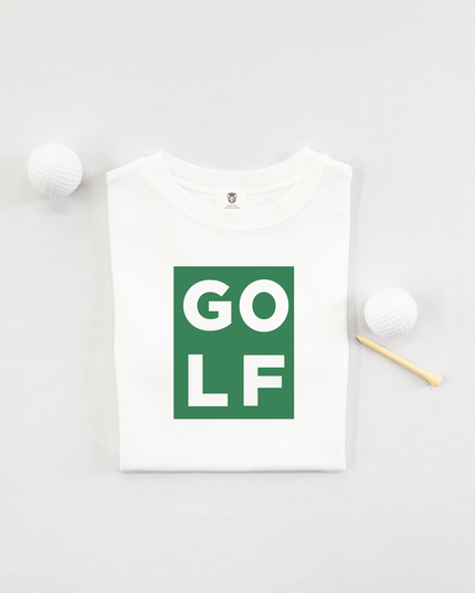 Golf T-shirt for kids with block GOLF text in green