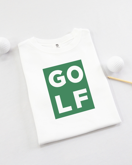 Golf T-shirt for kids with block GOLF text in green