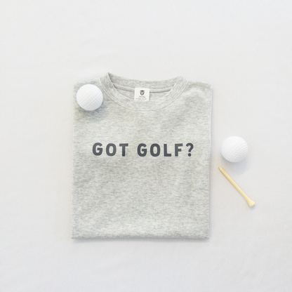 Buff Bo Outfitters' 'Got Golf?' kids' t-shirt in soft heather gray. A stylish and comfortable golf-inspired tee for young golfers who love the game.