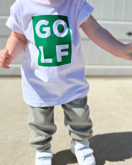 Golf T-shirt for kids with block GOLF text in green