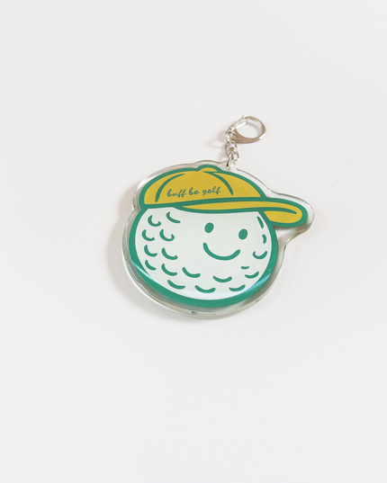Keychain with a cartoonish design on a white background