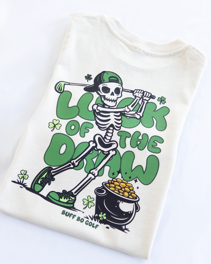 White t-shirt with skeleton design and text on a white background