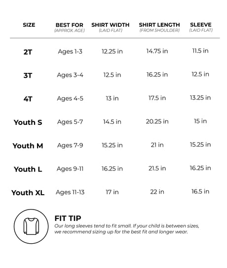 Long Sleeve Size Chart
